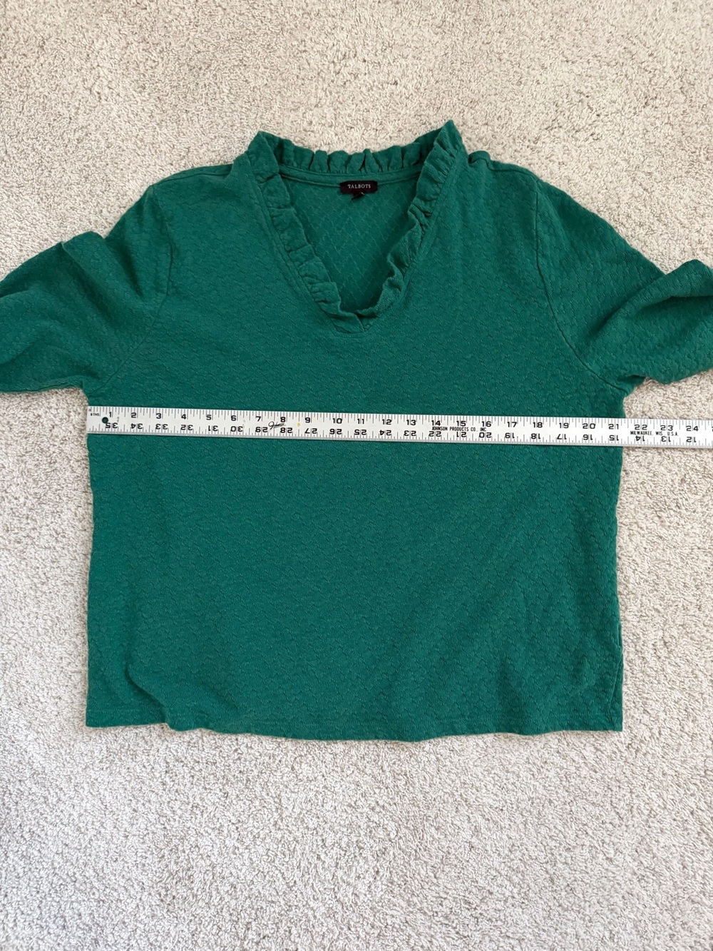 Talbots Emerald Green V-Neck Textured Ruffle Top - Picture 9 of 10